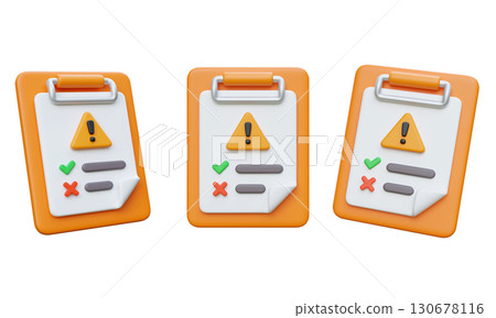 Checklist Caution Clipboard 3D Icon Graphic 130678116