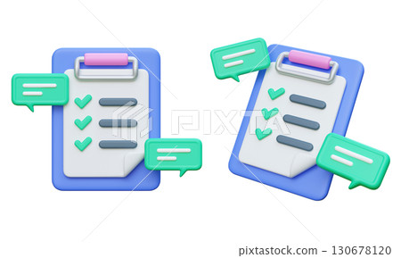 Checklist Clipboard with Speech Bubble 3D Icon Graphic 130678120