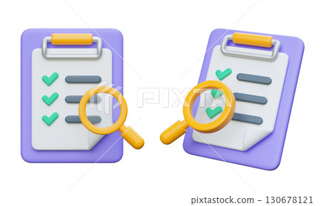 Checklist Clipboard with magnifying glass 3D Icon Graphic 130678121