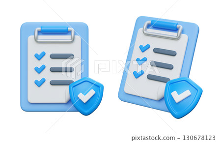 Checklist Clipboard with Approval shield 3D Icon Graphic 130678123