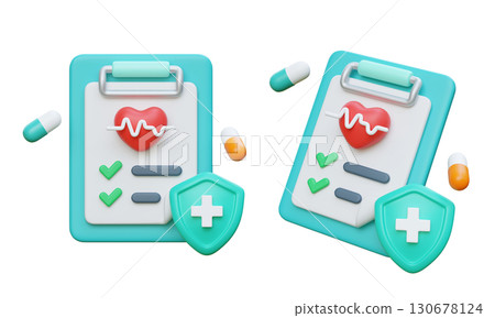 Checklist Clipboard with medical treatment 3D Icon Graphic 130678124