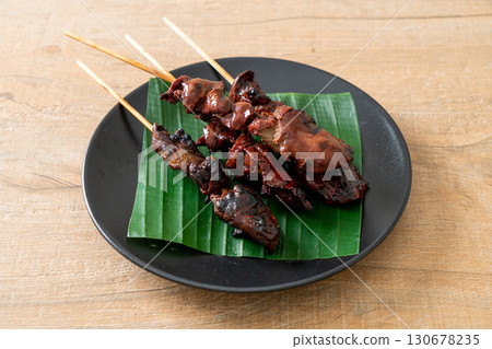 grilled chicken liver skewer in Asian style grilled chicken liver skewer in Asian style 130678235