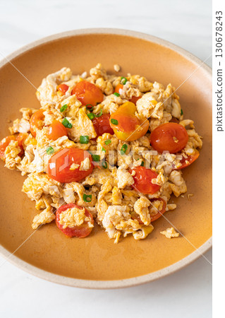 stir-fried tomatoes with egg on plate stir-fried tomatoes with egg on plate 130678243