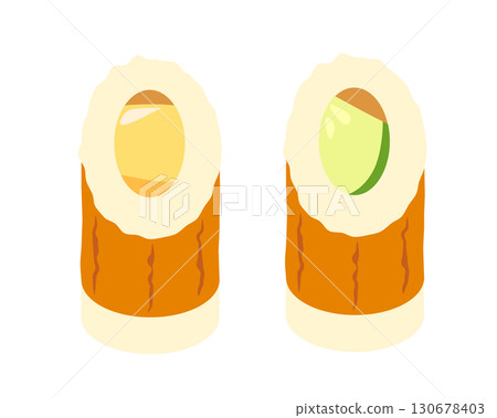 Illustration of chikuwa stuffed with cheese and cucumber 130678403
