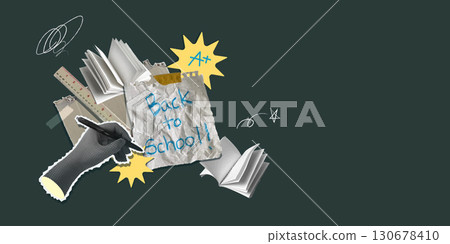 Back to school collage with educational elements and creativity. Vector illustration Back to school collage with educational elements and creativity. Vector illustration 130678410