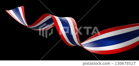 Thailand flag ribbon flying isolated on black background with copy space 3D render 130678527