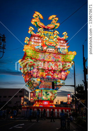 Noshiro Tenku no Fuyajo Tanabata Festival Lantern Castles in the Sky in Noshiro , Akita, Japan 130678671