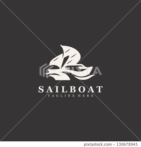 Sail boat logo water lines hipster design minimalist template illustration Sail boat logo water lines hipster design minimalist template illustration 130678943