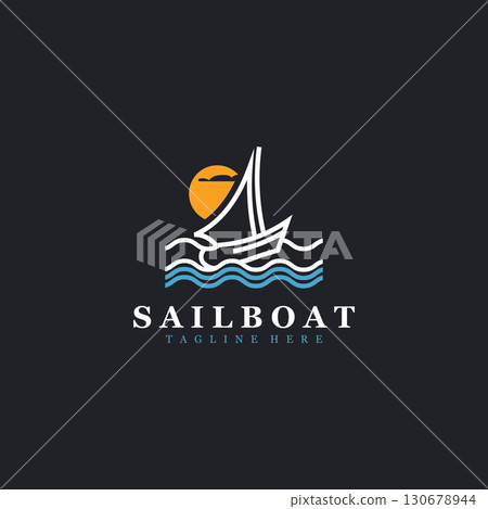 Sail boat logo water lines hipster design minimalist template illustration Sail boat logo water lines hipster design minimalist template illustration 130678944