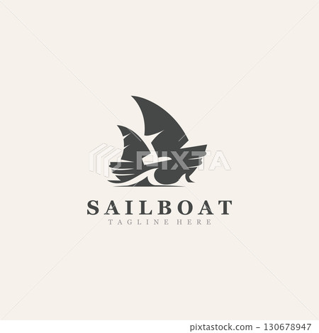 Sail boat logo water lines hipster design minimalist template illustration Sail boat logo water lines hipster design minimalist template illustration 130678947