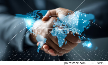 Handshake symbolizing international business cooperation 130678959