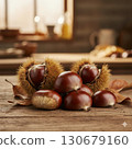 The taste of autumn Chestnuts and fallen leaves 130679160