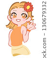 頭戴花飾、開朗活潑的女孩插畫（橘色） 130679332