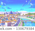 住宅區柔和的色彩城市街景背景流行 130679384