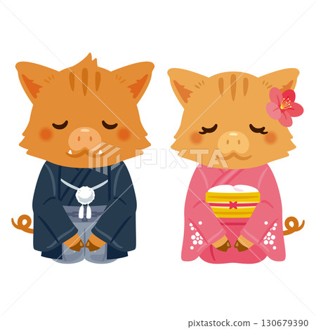 豬年人物，男女，身著盛裝，鞠躬 130679390