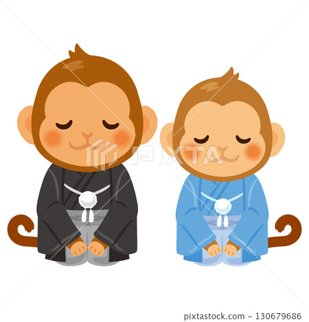 Monkey Year Characters in their best outfits, Parent and child, Bowing 130679686