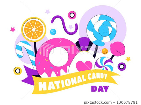 National Candy Day Vector Illustration on November 4, featuring Colorful Candies, Lollipops, and Sweets in a Fun Flat Style Cartoon Background 130679781