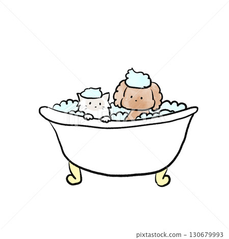 Dog and cat taking a bath 130679993