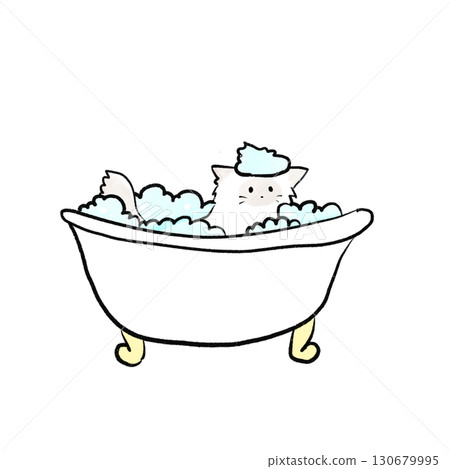 Cat taking a bath 130679995