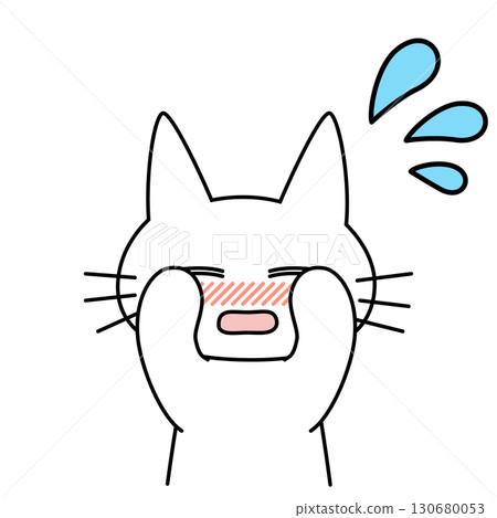 Illustration of a shy and embarrassed white cat character Illustration of a shy and embarrassed white cat character 130680053