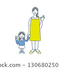 一幅簡單的線條畫，畫中一位微笑的女托兒所老師和一位幼兒園女學生做出了“OK”的手勢 130680250