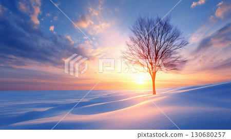 冬天雪地裡的一棵孤樹 130680257