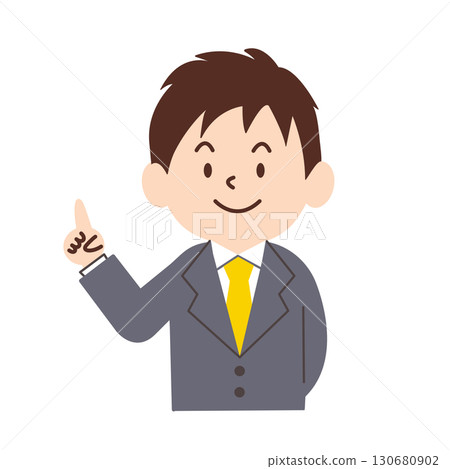 Businessman pointing at something. Illustration of a man in a suit. Simple, business person, guidance, 130680902