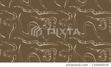 Seamless pattern with hand drawn snakes in minimal line style for fabric wallpaper packaging and branding 130680939