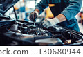 A car mechanic technician repairs a car in an auto repair shop, tools in hand and focused on the work. The concept of expertise, maintenance, and the essential role of mechanics in vehicle care. Gener 130680944