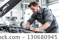 A car mechanic technician repairs a car in an auto repair shop, tools in hand and focused on the work. The concept of expertise, maintenance, and the essential role of mechanics in vehicle care. Gener 130680945