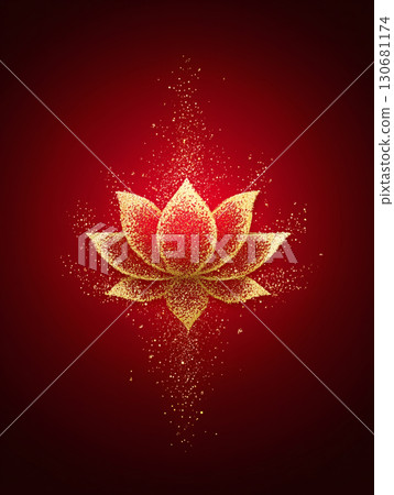 Red background with golden particles lotus 130681174