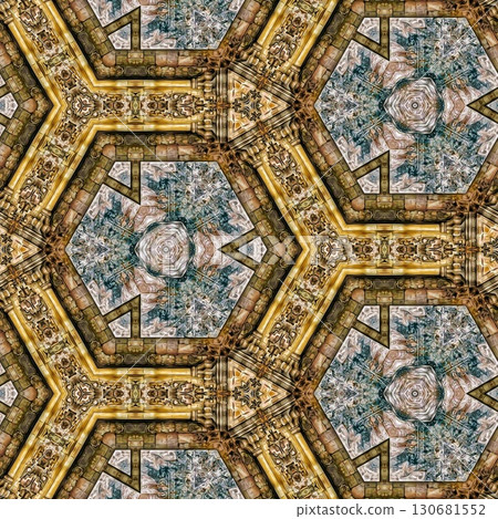 Geometric floral texture design for the website, theme. suitable for software background and user interface. medieval kaleidoscope pattern idea for print on fabric and floor carpet 130681552