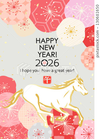 2026 Japanese New Year's materials: various Japanese patterns of plum blossoms and horses 130681650
