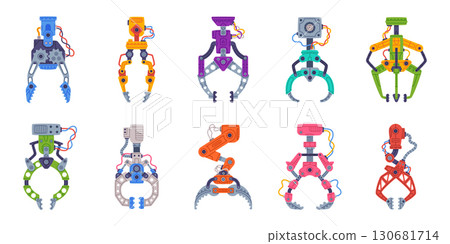Mechanical Grips and Grabbing Machine Robotic Tool Vector Set 130681714