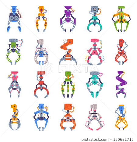 Mechanical Grips and Grabbing Machine Robotic Tool Vector Set 130681715