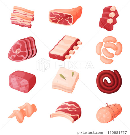 Meat Product and Food Item from Butchery Shop Vector Set 130681757