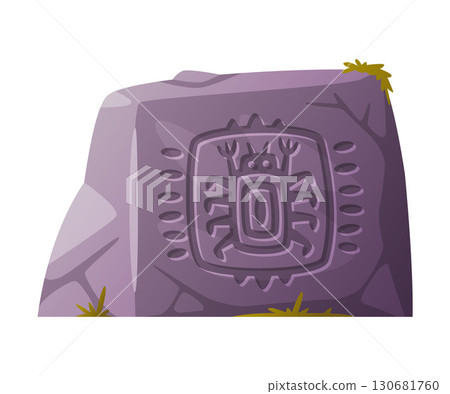 Stone with Maya and Aztec Symbol and Tribal Sign Engraving Vector Illustration 130681760