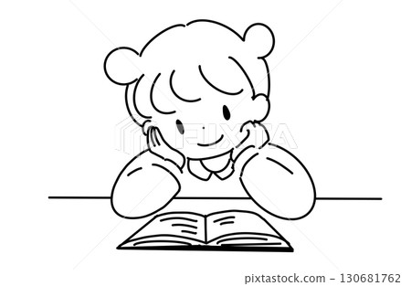 Hand-drawn vector illustration of a girl reading a book Hand-drawn vector illustration of a girl reading a book 130681762