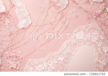 玫瑰與蕾絲的奢華背景素材 130681783