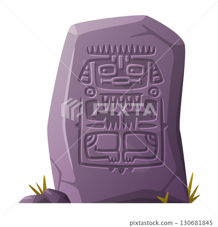 Stone with Maya and Aztec Symbol and Tribal Sign Engraving Vector Illustration Stone with Maya and Aztec Symbol and Tribal Sign Engraving Vector Illustration 130681845