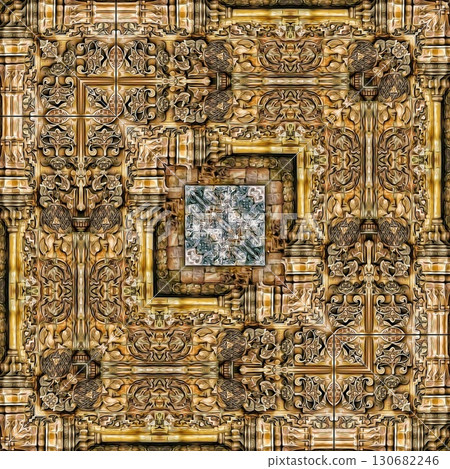 Tribal concept design for textile, flyer, brochure, magazine cover printing. Indigenous fashion pattern background for interior decoration and traditional costume or handicraft making 130682246