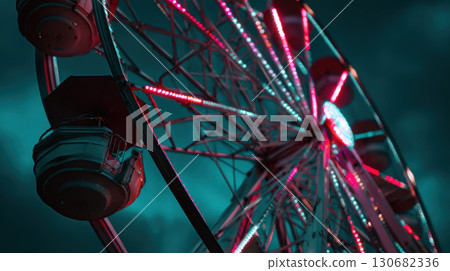 Ferris wheel neon light night amusement park empty moody sky dramatic Ferris wheel neon light night amusement park empty moody sky dramatic 130682336