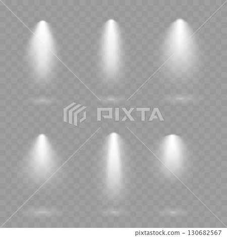 Set of realistic spotlight light effects on transparent background. Vector Set of realistic spotlight light effects on transparent background. Vector 130682567