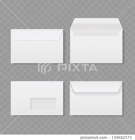 Realistic open, closed, and windowed envelope mockup set. Vector 130682573