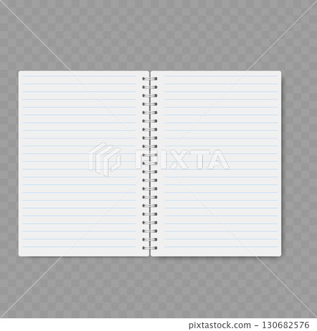 Realistic open spiral notebook with blank white pages mockup. Vector Realistic open spiral notebook with blank white pages mockup. Vector 130682576