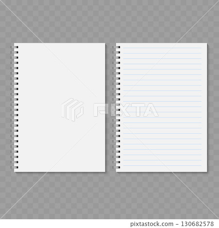 Realistic top-spiral notepad set with blank and lined pages. Vector. 130682578