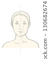 Young woman and elderly woman face comparison half face simple color line drawing illustration 130682674