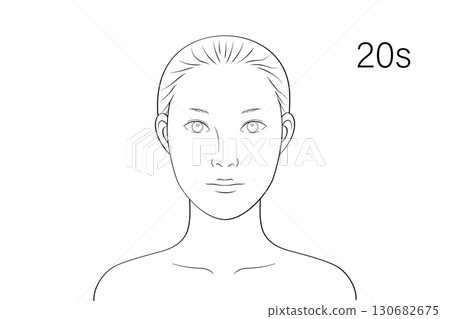 20 多歲的女人,面朝上,美麗,臉部圖表風格,單色線條畫插圖 20 多歲的女人,面朝上,美麗,臉部圖表風格,單色線條畫插圖 130682675