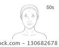 Woman in her 50s, face up, beauty, face chart style, monochrome line drawing illustration 130682678