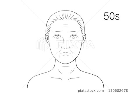 50 多歲的女人,面朝上,美麗,臉部圖表風格,單色線條畫插圖 50 多歲的女人,面朝上,美麗,臉部圖表風格,單色線條畫插圖 130682678